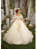 Gold Lace Ivory Tulle Floor Length Flower Girl Dress